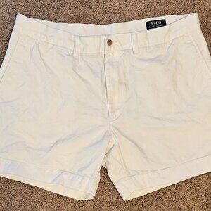Mens Polo Ralph Lauren White Chino Shorts Flat Front 38 x 6 inch Inseam Preppy